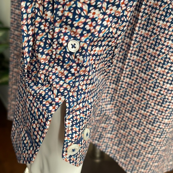 Bugatchi Comfort Stretch Coral/Blue Pattern Shaped Fit Button Down Shirt - Picture 4 of 6